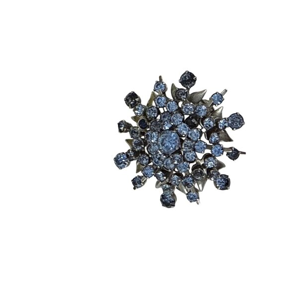 Vintage Mid Century Blue Rhinestone Starburst Brooch Pin Silvertone 1.75" - Picture 3 of 6